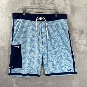 HUK Fishing Shorts mens 36 Hybrid Board Swim 10" Inseam Cargo Pocket Outdoor AOP